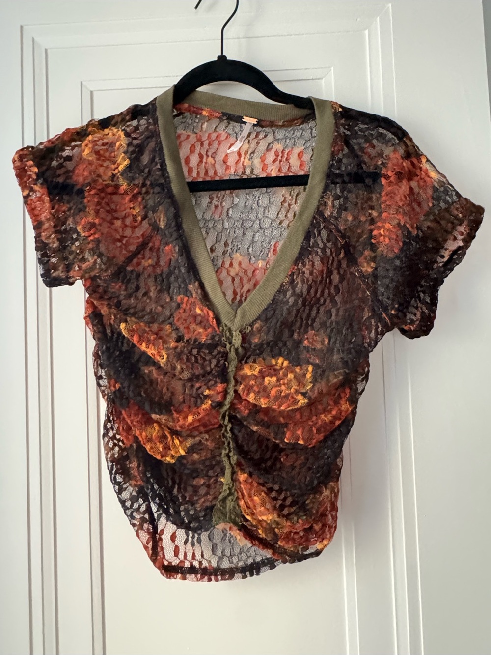 Free People Sheer Lace Floral V-Neck Top